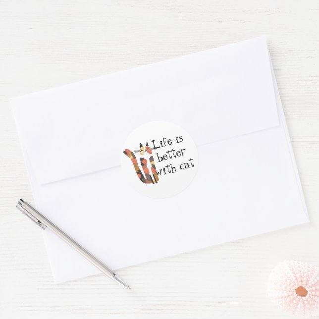 Sticker Rond Vivre mieux avec le chat (Enveloppe)