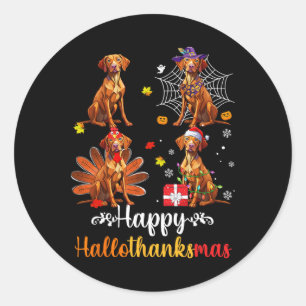 Sticker Rond Vizsla Lover Halloween Joyeux Noël Joyeux Happy Ha