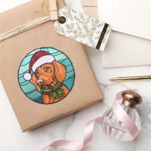 Sticker Rond Vizsla Vitraux de Noël