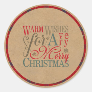 Sticker Rond Voeux Chauds Kraft & Tartan Rouge/Vert ID589