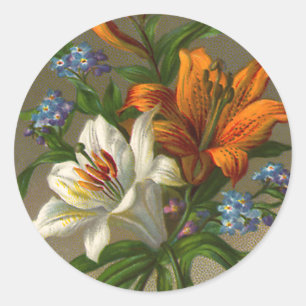 Sticker Rond Vœux d'anniversaire vintage avec fleurs de lys