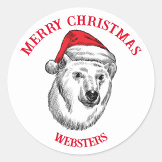 Sticker Rond voeux de Noël avec ours, chapeau de Père Noël pers