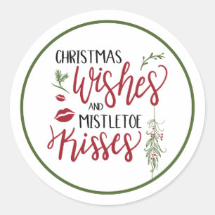 Sticker Rond Vœux de Noël Baisers sous le Gui Citation