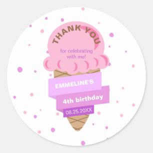 Sticker Rond Voici la glace de Scoop Ice Cream Sweet Pink Anniv