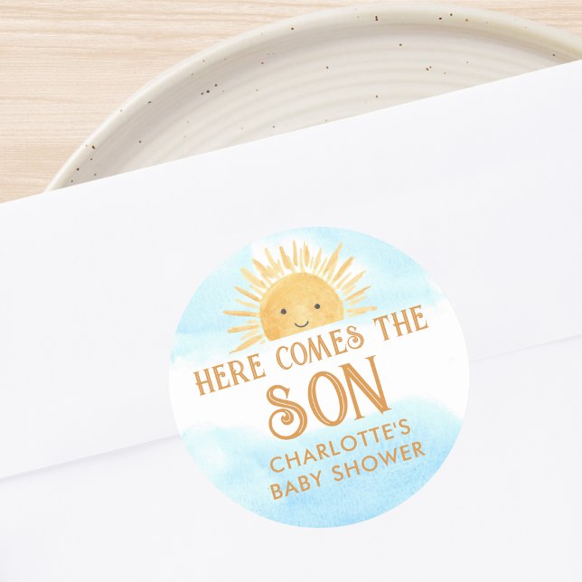 Sticker Rond Voici Le Baby shower Fils (Créateur téléchargé)