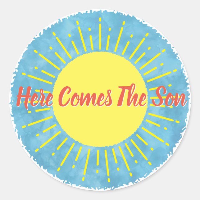 Sticker Rond Voici Le Baby shower Son Aquarelle Personnalisé (Devant)