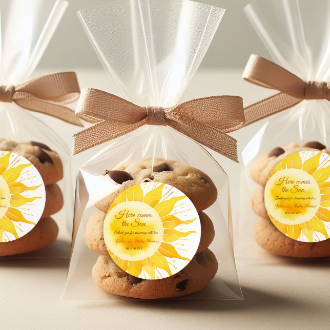 Sticker Rond Voici le Baby shower Son Jaune soleil (Créateur téléchargé)
