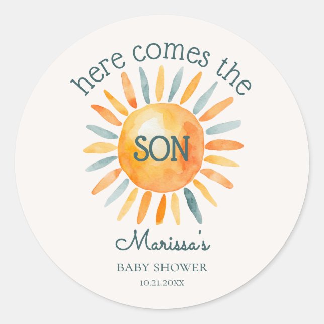 Sticker Rond Voici le Fils Baby Boy Shower (Devant)