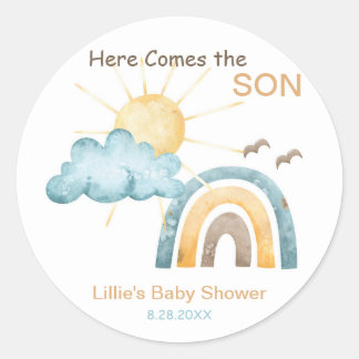 Sticker Rond Voici Les Plaques De Papier Son Baby shower