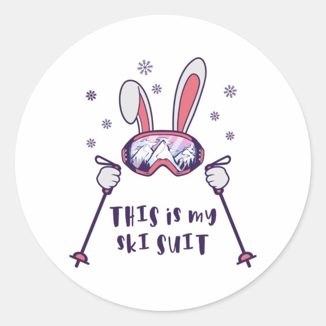 Sticker Rond Voici mon Ski Suit Ski Rabbit avec des bâtons de s (Devant)