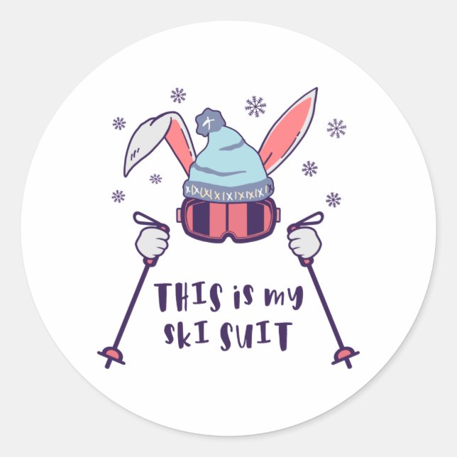 Sticker Rond Voici mon Ski Suit Ski Rabbit avec des bâtons de s (Devant)
