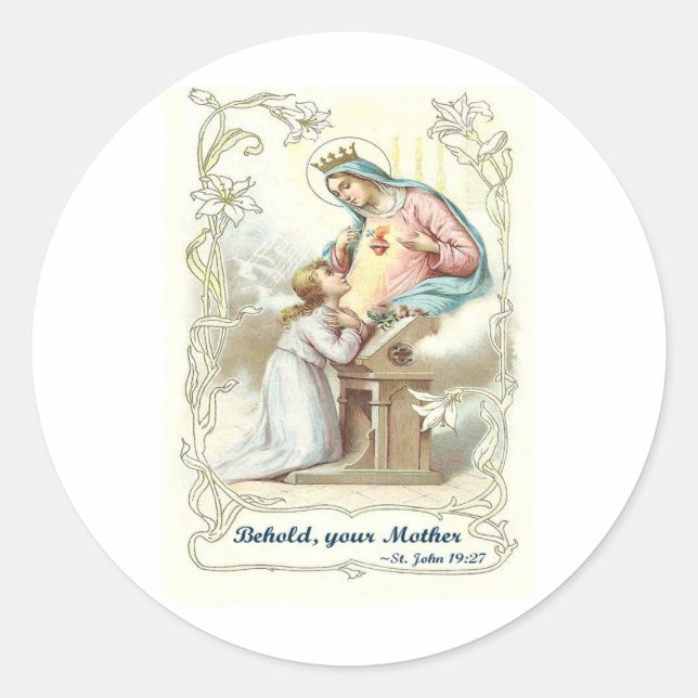 Sticker Rond 'Voici ta mère' Bienheureuse Vierge Marie objets (Devant)