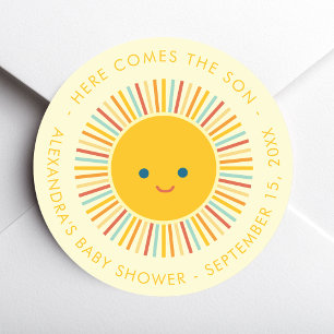 Sticker Rond Voici venir le Fils Soleil Garçon Baby Shower