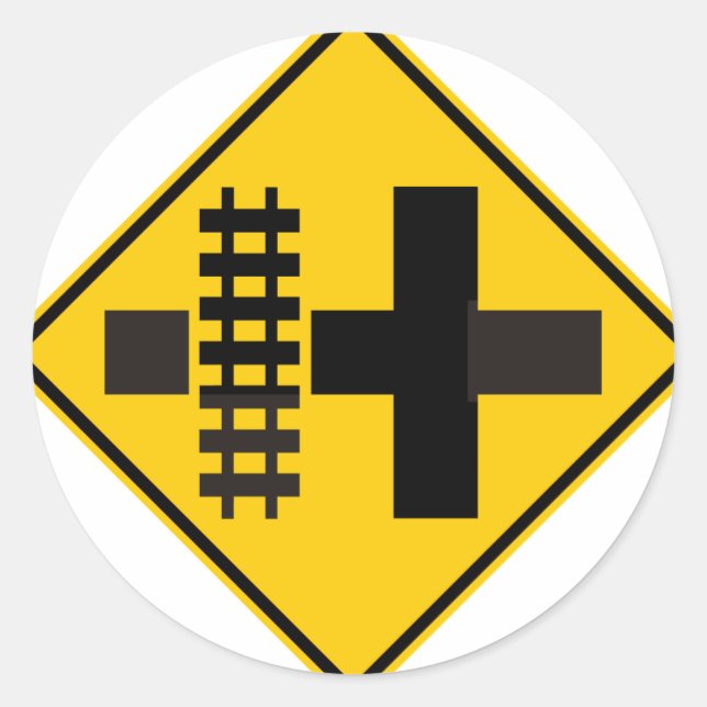 Sticker Rond Voie ferrée Parallèles Main Road à Crossroad Sign (Devant)