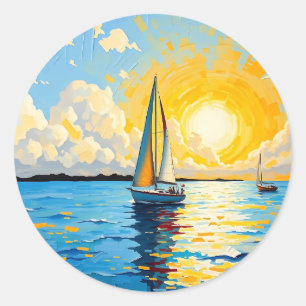 Sticker Rond Voilier au coucher du soleil