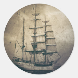 Sticker Rond Voilier vintage de navigation de mer nautique