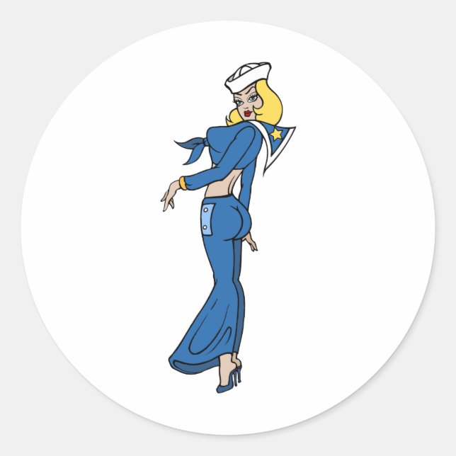 Sticker Rond Voilier vintage femme tatouage (Devant)