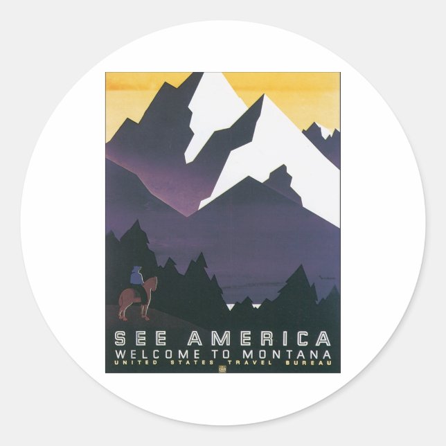Sticker Rond Voir Amérique Bienvenue au Montana (Devant)