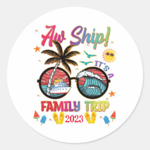 Sticker Rond Voir le groupe coloré Voyage de famille de navire 