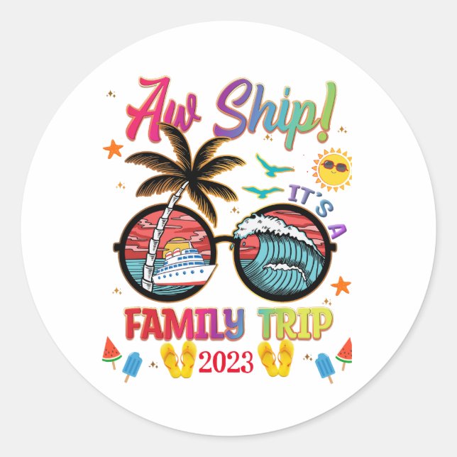 Sticker Rond Voir le groupe coloré Voyage de famille de navire  (Devant)
