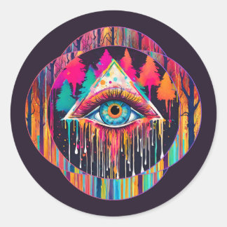 Sticker Rond Voir tous les yeux : le coeur de la forêt mystique