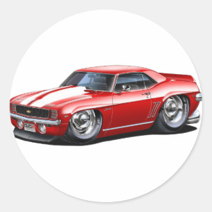Sticker Rond Voiture 1969 Rouge-Blanche de Camaro