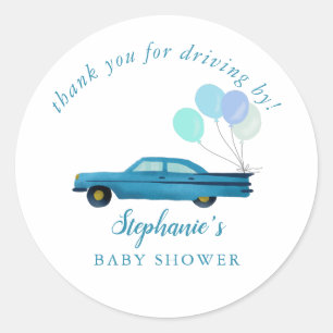 Sticker Rond Voiture Bleue Vintage Par Baby shower