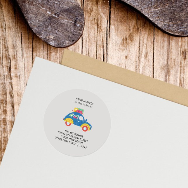 Sticker Rond Voiture colorée sur la Faire-part mobile (Return address label cute blue car
)