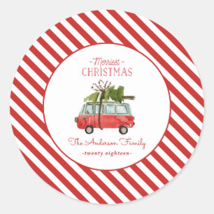 Sticker Rond voiture d'aquarelle de noël la plus joyeuse