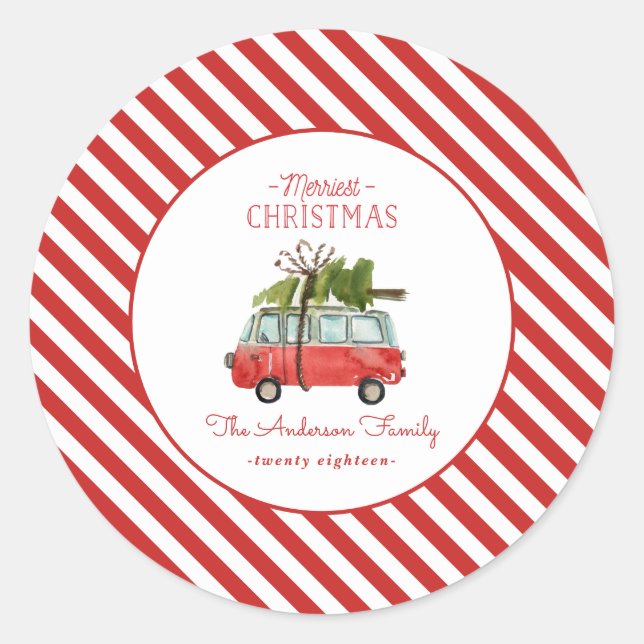 Sticker Rond voiture d'aquarelle de noël la plus joyeuse (Devant)