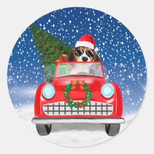 Sticker Rond Voiture De Conduite De Chien beagle En Noël De Nei