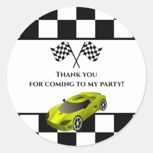 Sticker Rond Voiture de course jaune   Parti Anniversaire de en