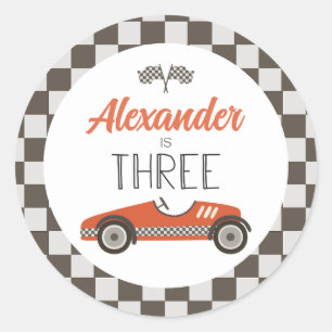 Sticker Rond Voiture de course vintage trois anniversaire