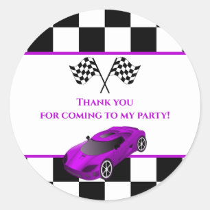 Sticker Rond Voiture de course violette Parti Anniversaire de
