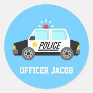 Sticker Rond Voiture de Police Classique avec Nom de Sirène
