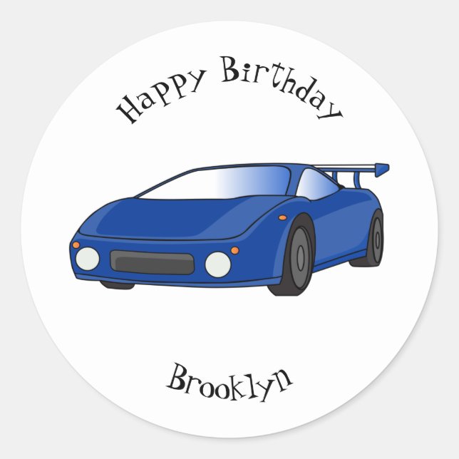 Sticker Rond Voiture de sport bleue avec illustration airfos (Devant)