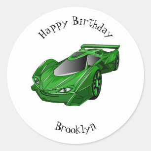 Sticker Rond Voiture de sport verte avec illustration airfos