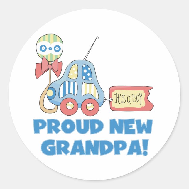Sticker Rond Voiture Fière Nouveau Grand-Père C'est un garçon (Devant)
