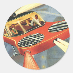 Sticker Rond Voiture futuriste de science-fiction vintage