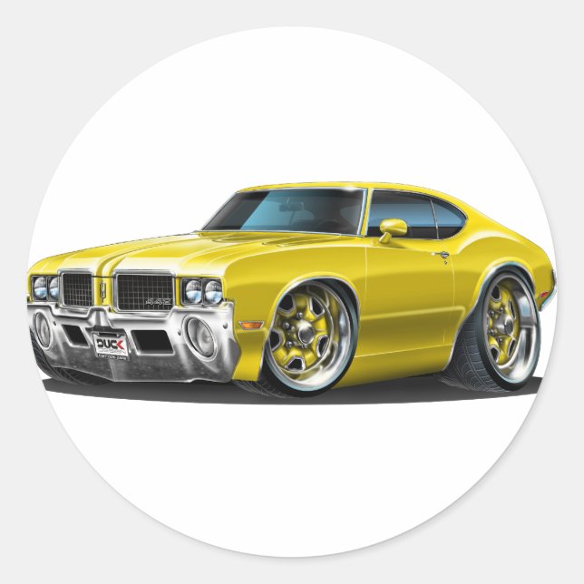 Sticker Rond Voiture jaune Cutlass Olds (Devant)