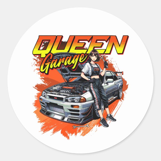 Sticker Rond Voiture mécanique à dérive Anime - Garage Queen Ar (Devant)