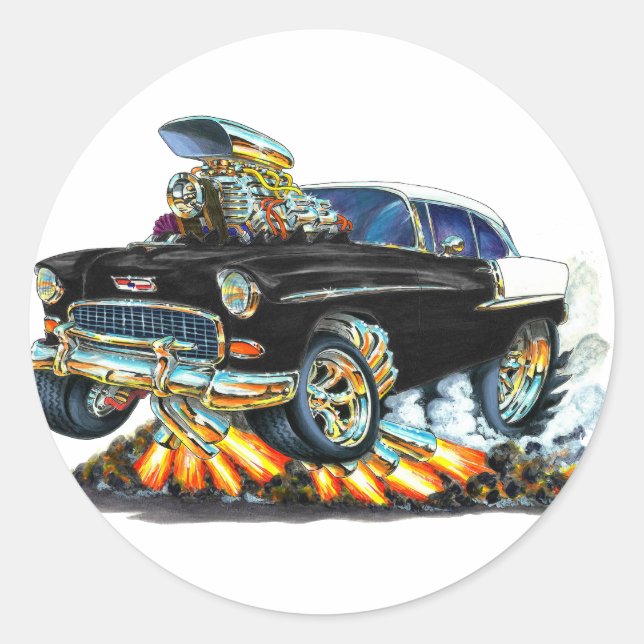 Sticker Rond Voiture noire Chevy Belair 1955 (Devant)