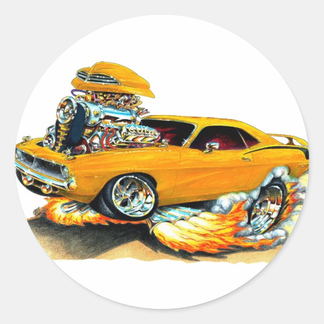 Sticker Rond Voiture Plymouth Cuda Orange 1970 (Devant)