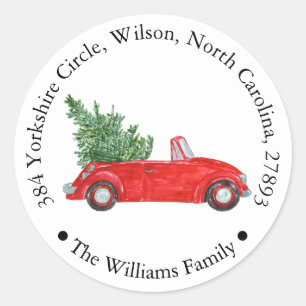 Sticker Rond Voiture rouge avec Xmas Tree Holiday Adresse de re