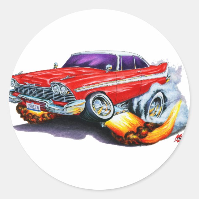 Sticker Rond Voiture rouge de Plymouth 1958 (Devant)