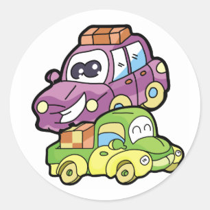 Sticker Rond Voiture souriante et Camion
