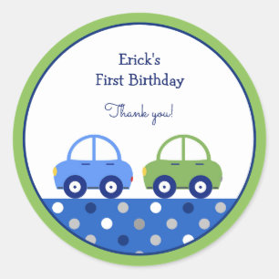 Sticker Rond Voiture verte et bleue Premier anniversaire