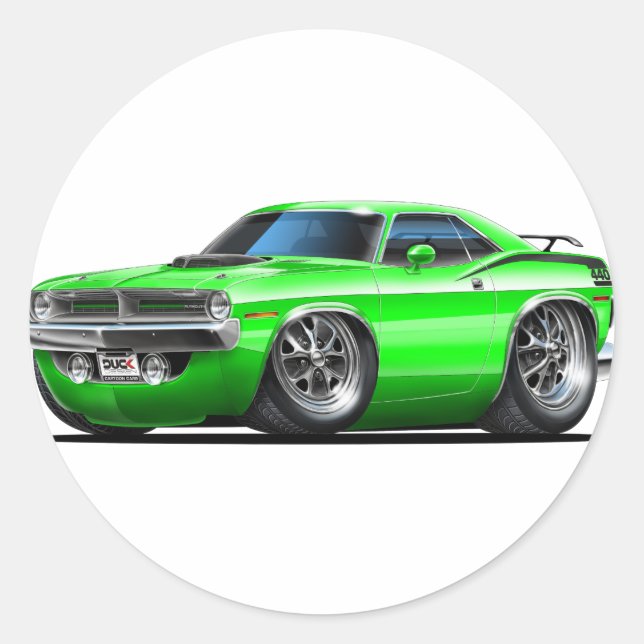 Sticker Rond Voiture verte Plymouth Cuda 1970 (Devant)