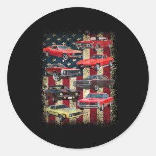 Sticker Rond Voiture vintage de Muscle Retro American Flag Patr