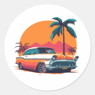 Sticker Rond Voitures Musclées Rétro Vintage Cool Voiture de Sp